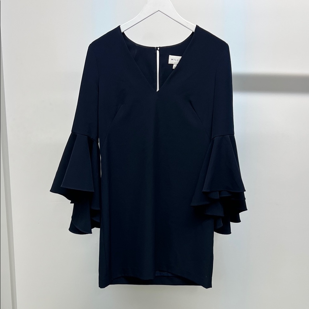 Milly Navy Long Sleeve Dress with Flare Sleeves
